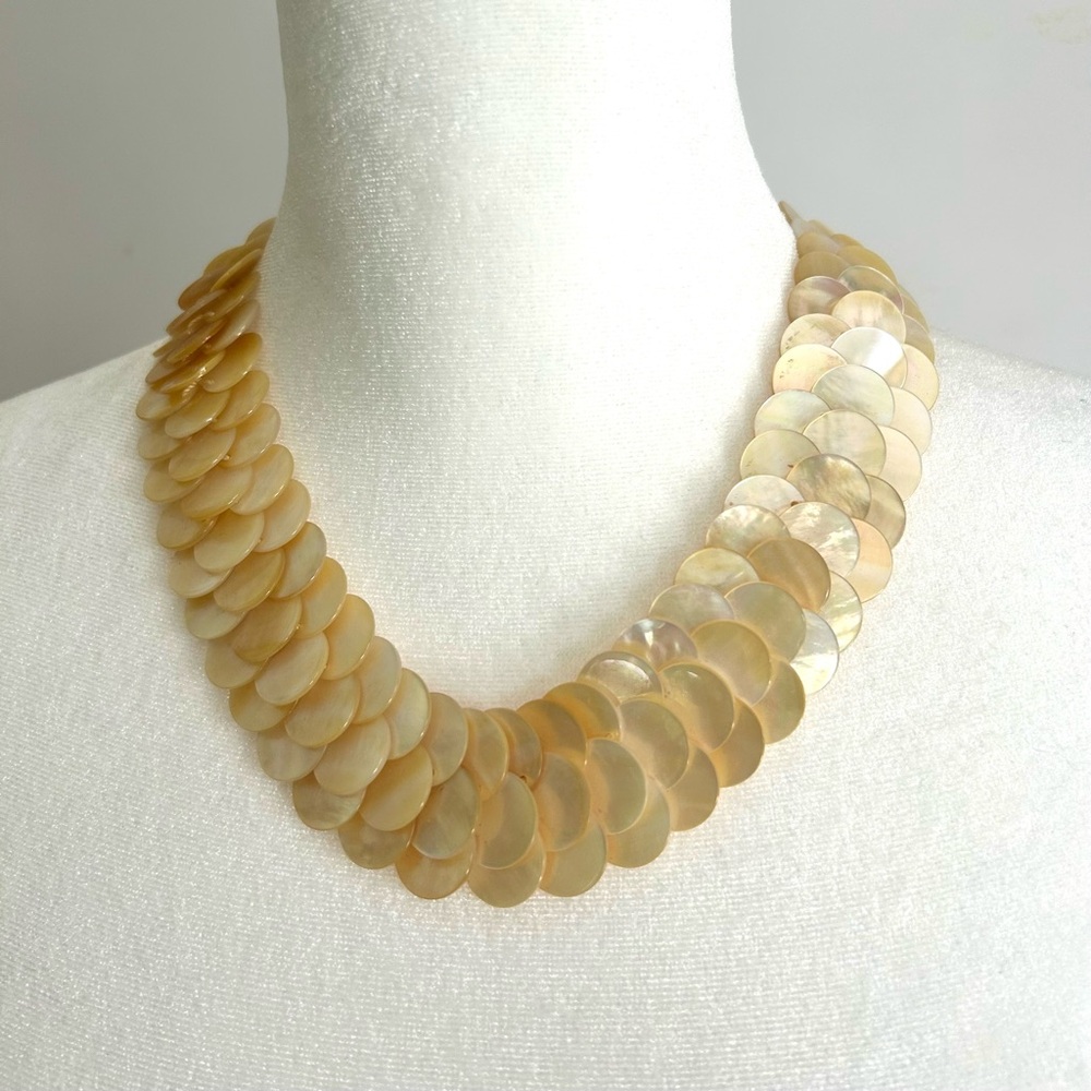 Carlisle Gold Mother of Pearl Necklace Triple Strand Business Casual to Formal